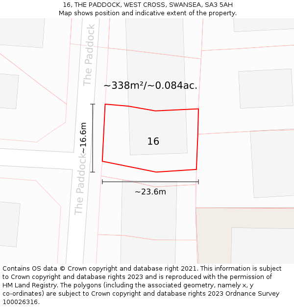 16, THE PADDOCK, WEST CROSS, SWANSEA, SA3 5AH: Plot and title map