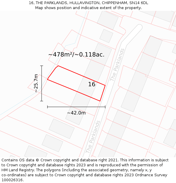 16, THE PARKLANDS, HULLAVINGTON, CHIPPENHAM, SN14 6DL: Plot and title map