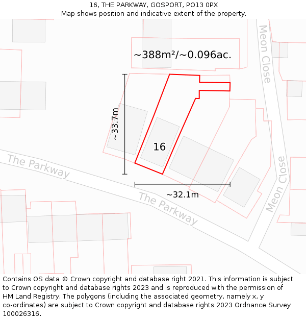 16, THE PARKWAY, GOSPORT, PO13 0PX: Plot and title map