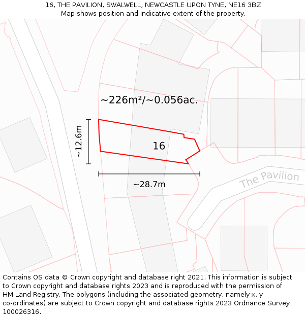 16, THE PAVILION, SWALWELL, NEWCASTLE UPON TYNE, NE16 3BZ: Plot and title map