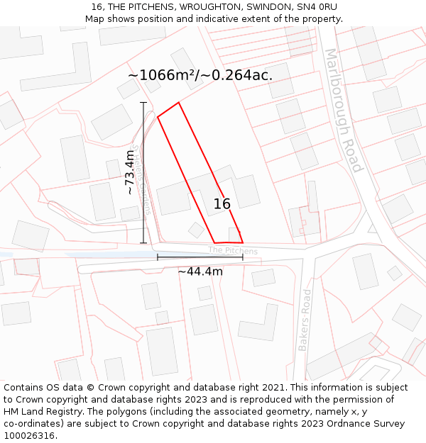 16, THE PITCHENS, WROUGHTON, SWINDON, SN4 0RU: Plot and title map