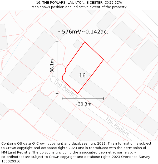 16, THE POPLARS, LAUNTON, BICESTER, OX26 5DW: Plot and title map