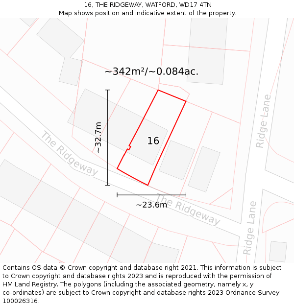 16, THE RIDGEWAY, WATFORD, WD17 4TN: Plot and title map