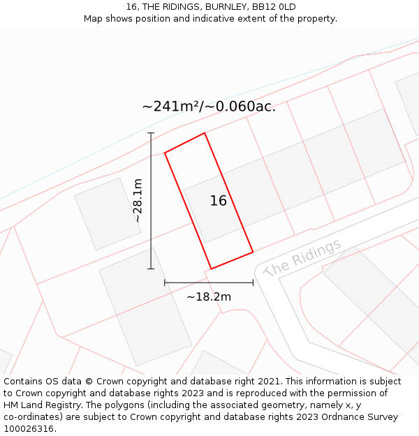 16, THE RIDINGS, BURNLEY, BB12 0LD: Plot and title map