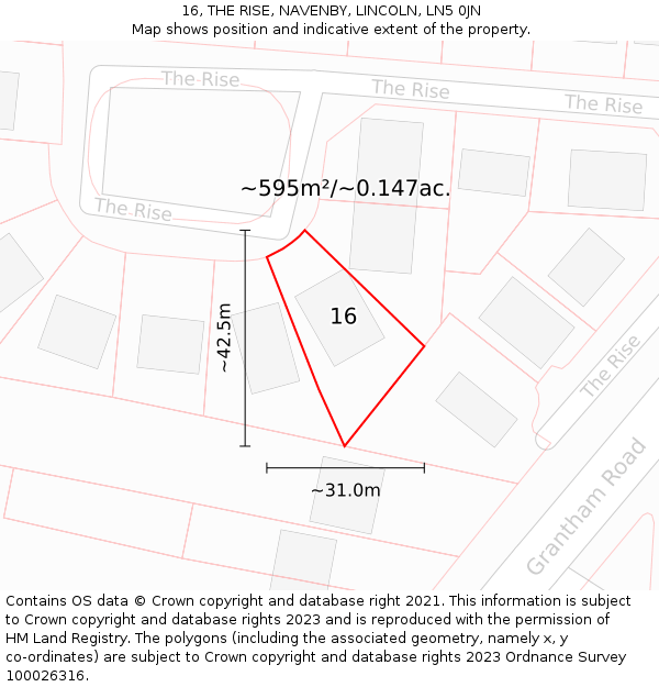 16, THE RISE, NAVENBY, LINCOLN, LN5 0JN: Plot and title map