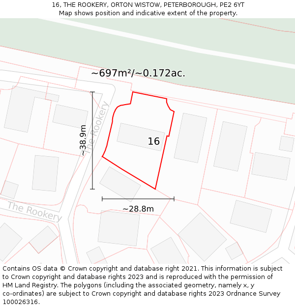 16, THE ROOKERY, ORTON WISTOW, PETERBOROUGH, PE2 6YT: Plot and title map