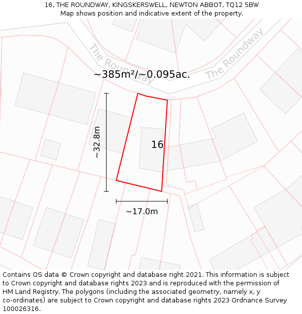 16, THE ROUNDWAY, KINGSKERSWELL, NEWTON ABBOT, TQ12 5BW: Plot and title map
