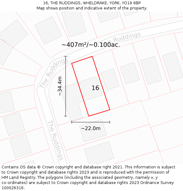 16, THE RUDDINGS, WHELDRAKE, YORK, YO19 6BP: Plot and title map