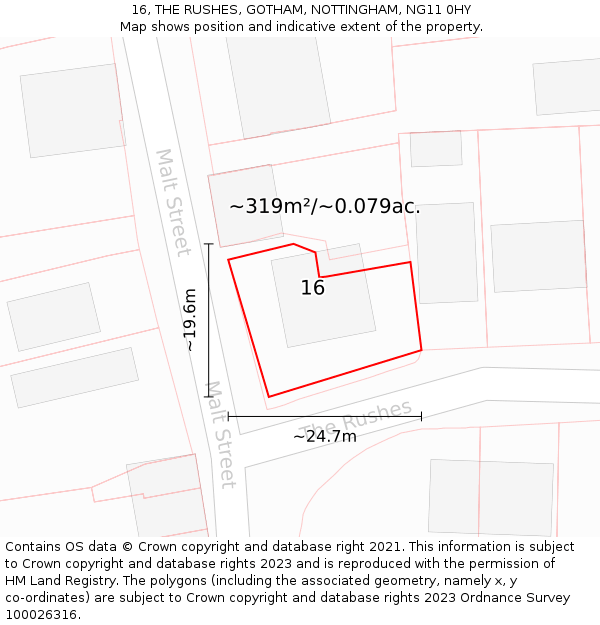 16, THE RUSHES, GOTHAM, NOTTINGHAM, NG11 0HY: Plot and title map