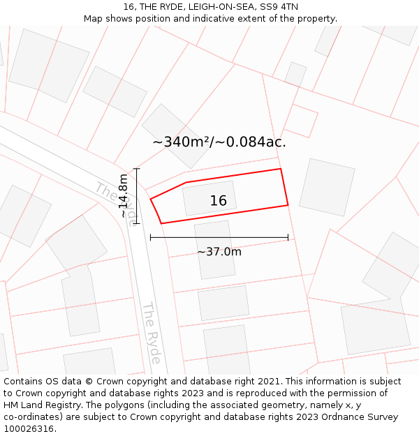 16, THE RYDE, LEIGH-ON-SEA, SS9 4TN: Plot and title map