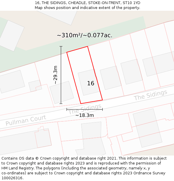 16, THE SIDINGS, CHEADLE, STOKE-ON-TRENT, ST10 1YD: Plot and title map