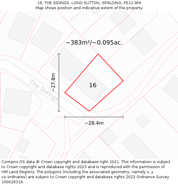16, THE SIDINGS, LONG SUTTON, SPALDING, PE12 9FA: Plot and title map