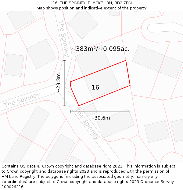 16, THE SPINNEY, BLACKBURN, BB2 7BN: Plot and title map