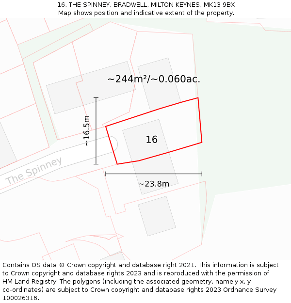 16, THE SPINNEY, BRADWELL, MILTON KEYNES, MK13 9BX: Plot and title map