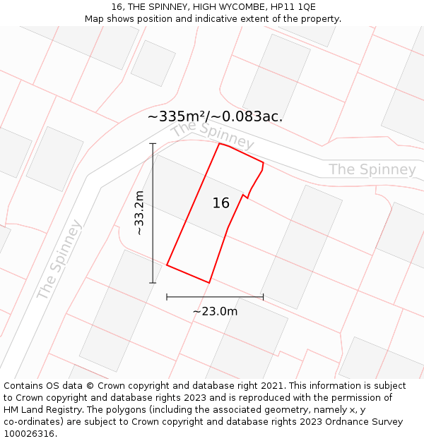 16, THE SPINNEY, HIGH WYCOMBE, HP11 1QE: Plot and title map