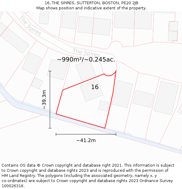 16, THE SPIRES, SUTTERTON, BOSTON, PE20 2JB: Plot and title map