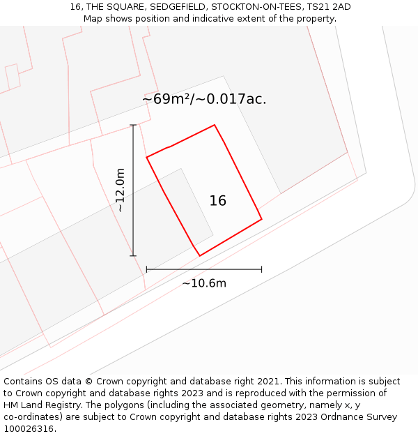 16, THE SQUARE, SEDGEFIELD, STOCKTON-ON-TEES, TS21 2AD: Plot and title map