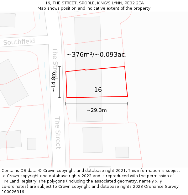 16, THE STREET, SPORLE, KING'S LYNN, PE32 2EA: Plot and title map