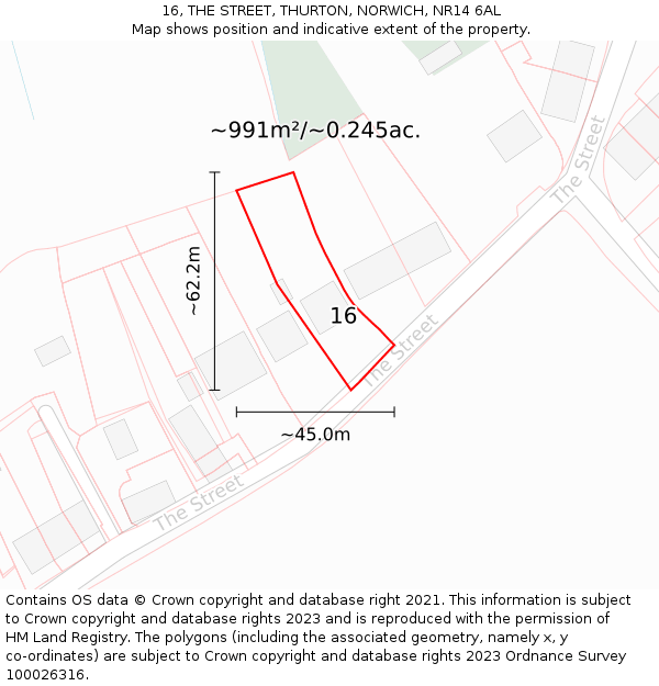 16, THE STREET, THURTON, NORWICH, NR14 6AL: Plot and title map