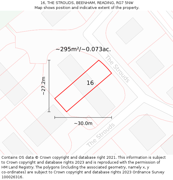 16, THE STROUDS, BEENHAM, READING, RG7 5NW: Plot and title map