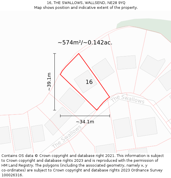 16, THE SWALLOWS, WALLSEND, NE28 9YQ: Plot and title map