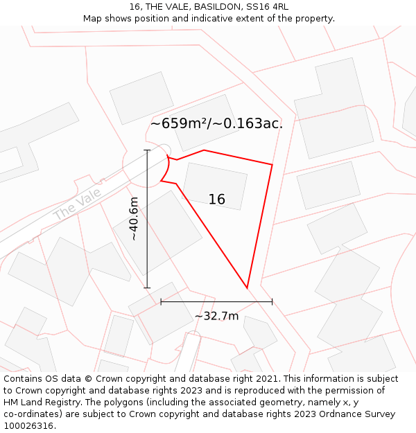 16, THE VALE, BASILDON, SS16 4RL: Plot and title map