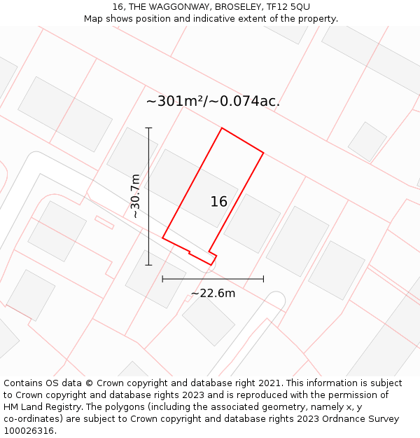 16, THE WAGGONWAY, BROSELEY, TF12 5QU: Plot and title map