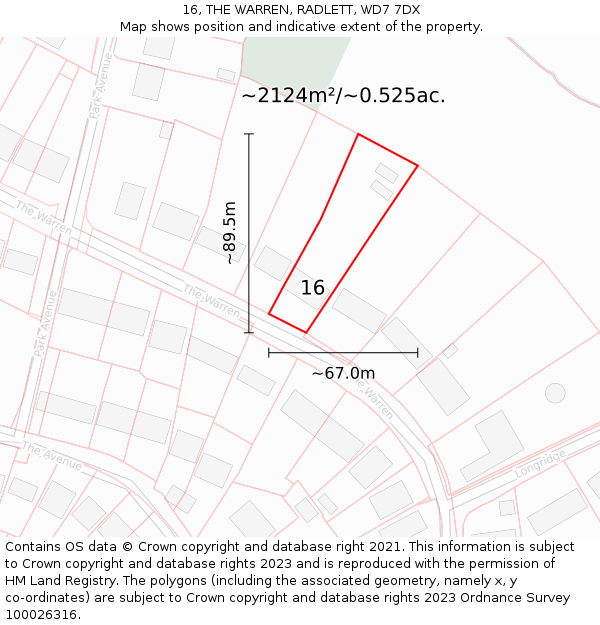 16, THE WARREN, RADLETT, WD7 7DX: Plot and title map