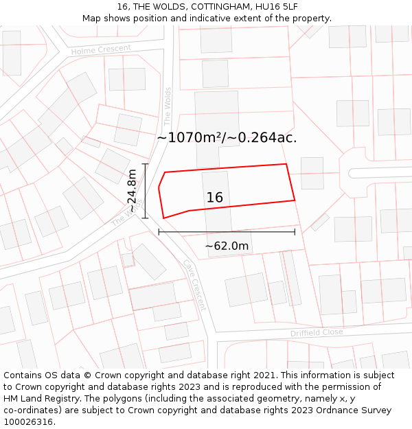 16, THE WOLDS, COTTINGHAM, HU16 5LF: Plot and title map