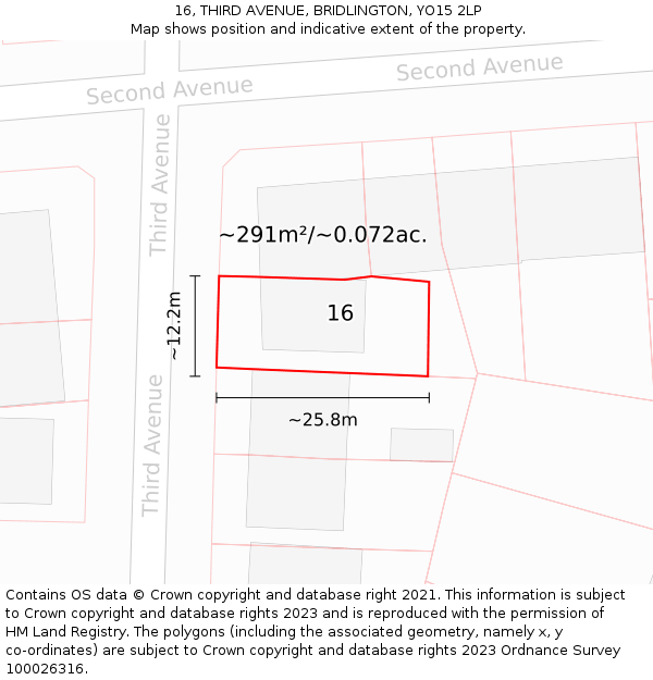 16, THIRD AVENUE, BRIDLINGTON, YO15 2LP: Plot and title map