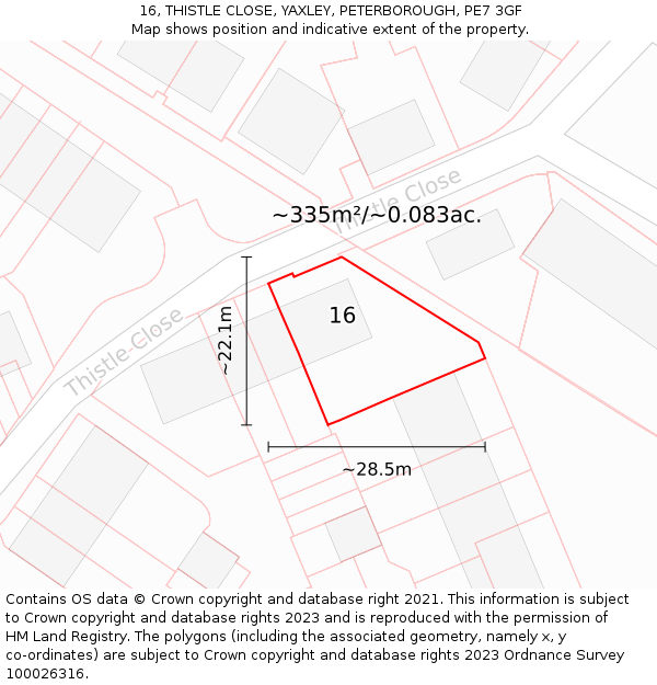 16, THISTLE CLOSE, YAXLEY, PETERBOROUGH, PE7 3GF: Plot and title map