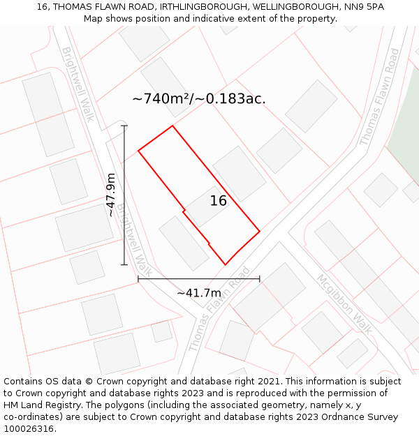 16, THOMAS FLAWN ROAD, IRTHLINGBOROUGH, WELLINGBOROUGH, NN9 5PA: Plot and title map