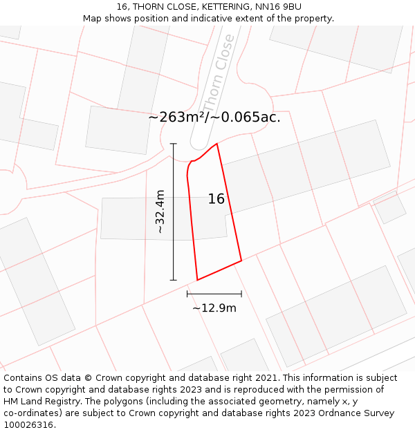 16, THORN CLOSE, KETTERING, NN16 9BU: Plot and title map