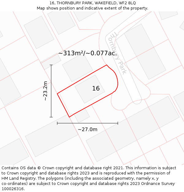 16, THORNBURY PARK, WAKEFIELD, WF2 8LQ: Plot and title map