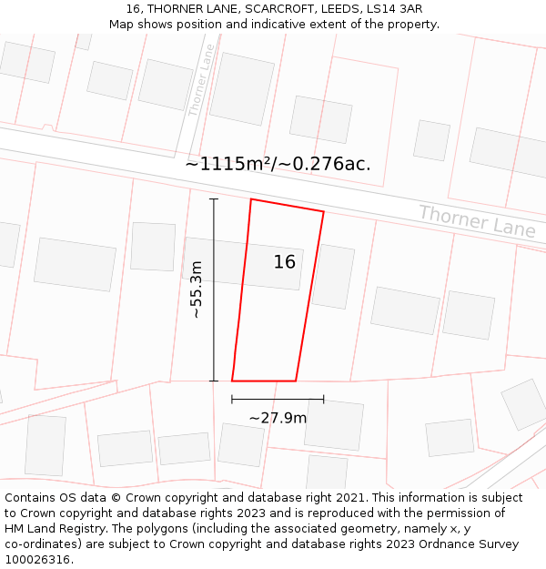 16, THORNER LANE, SCARCROFT, LEEDS, LS14 3AR: Plot and title map