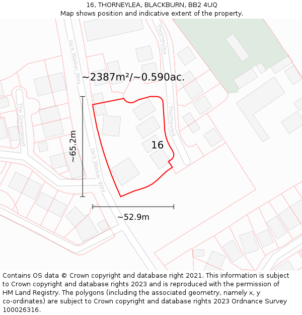 16, THORNEYLEA, BLACKBURN, BB2 4UQ: Plot and title map