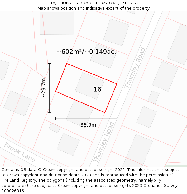 16, THORNLEY ROAD, FELIXSTOWE, IP11 7LA: Plot and title map