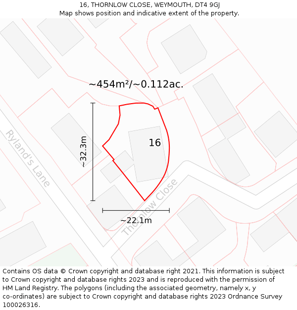 16, THORNLOW CLOSE, WEYMOUTH, DT4 9GJ: Plot and title map
