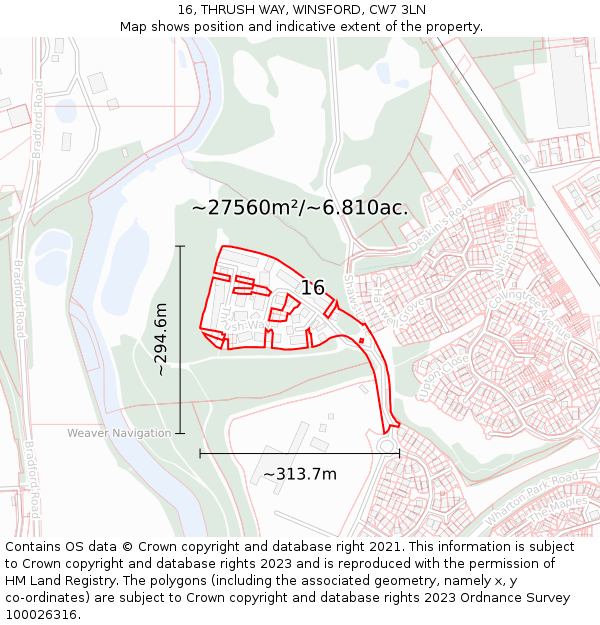16, THRUSH WAY, WINSFORD, CW7 3LN: Plot and title map