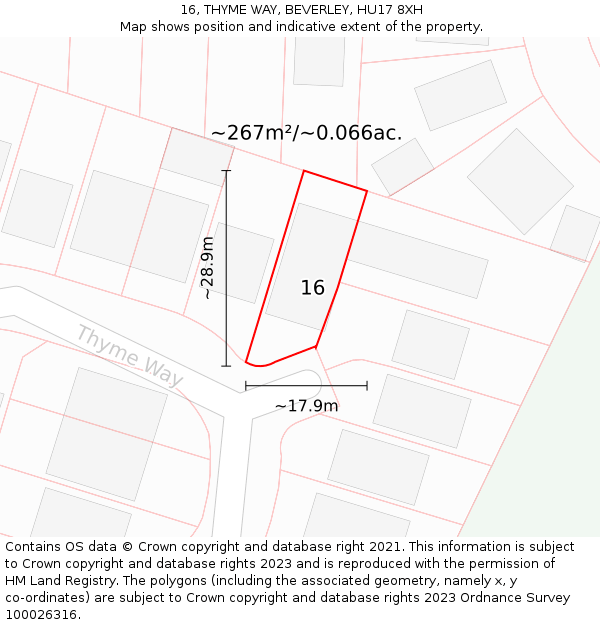 16, THYME WAY, BEVERLEY, HU17 8XH: Plot and title map