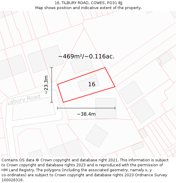 16, TILBURY ROAD, COWES, PO31 8JJ: Plot and title map