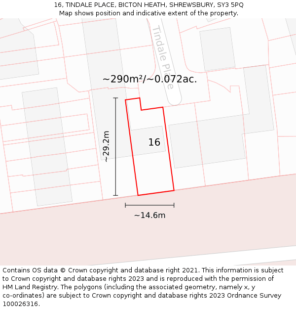 16, TINDALE PLACE, BICTON HEATH, SHREWSBURY, SY3 5PQ: Plot and title map