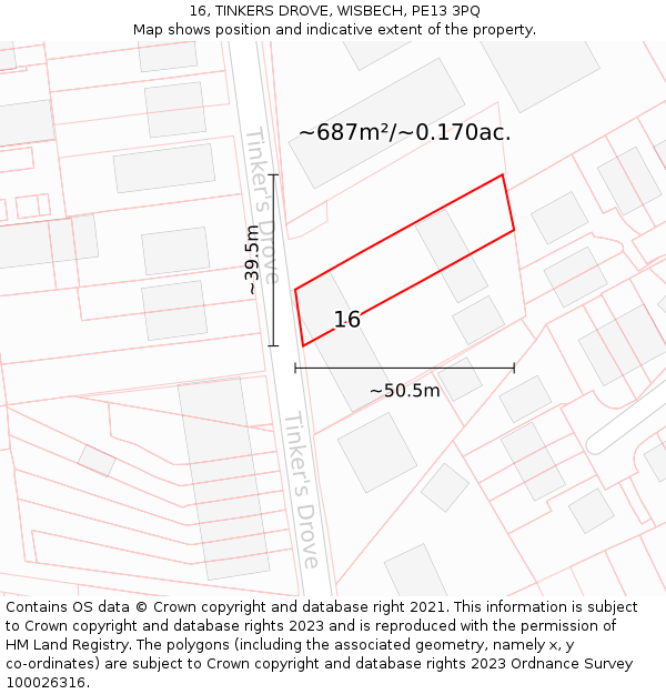 16, TINKERS DROVE, WISBECH, PE13 3PQ: Plot and title map