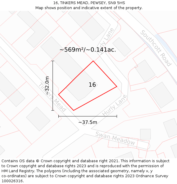 16, TINKERS MEAD, PEWSEY, SN9 5HS: Plot and title map