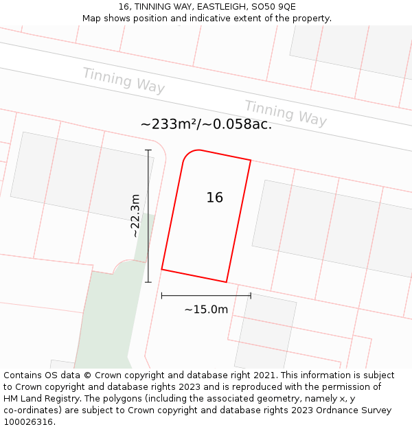 16, TINNING WAY, EASTLEIGH, SO50 9QE: Plot and title map