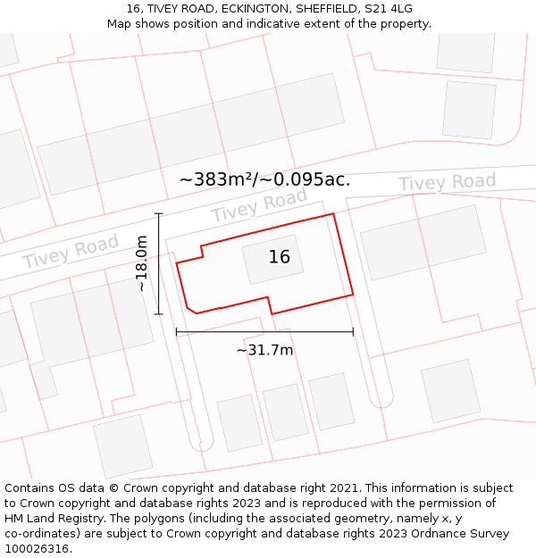 16, TIVEY ROAD, ECKINGTON, SHEFFIELD, S21 4LG: Plot and title map