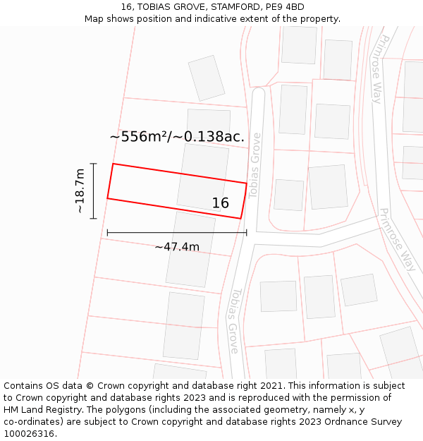 16, TOBIAS GROVE, STAMFORD, PE9 4BD: Plot and title map