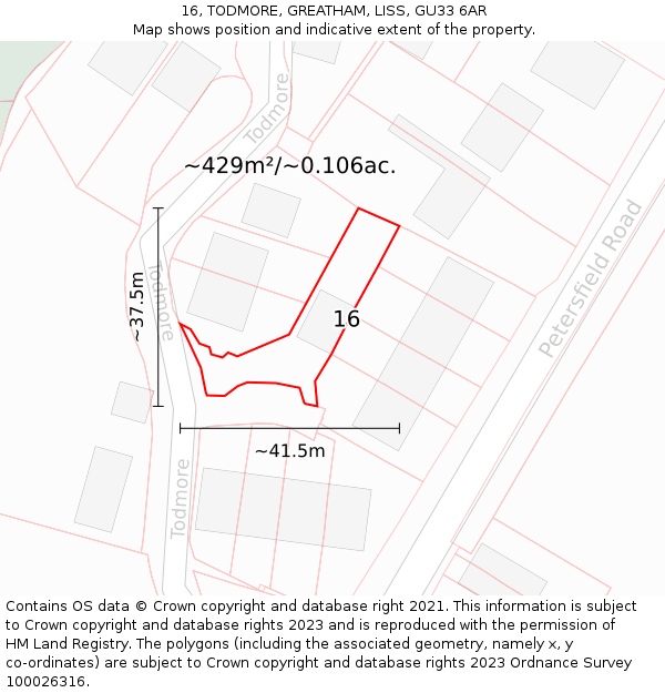 16, TODMORE, GREATHAM, LISS, GU33 6AR: Plot and title map