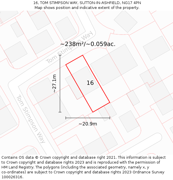 16, TOM STIMPSON WAY, SUTTON-IN-ASHFIELD, NG17 4PN: Plot and title map