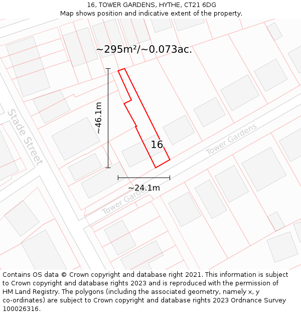 16, TOWER GARDENS, HYTHE, CT21 6DG: Plot and title map